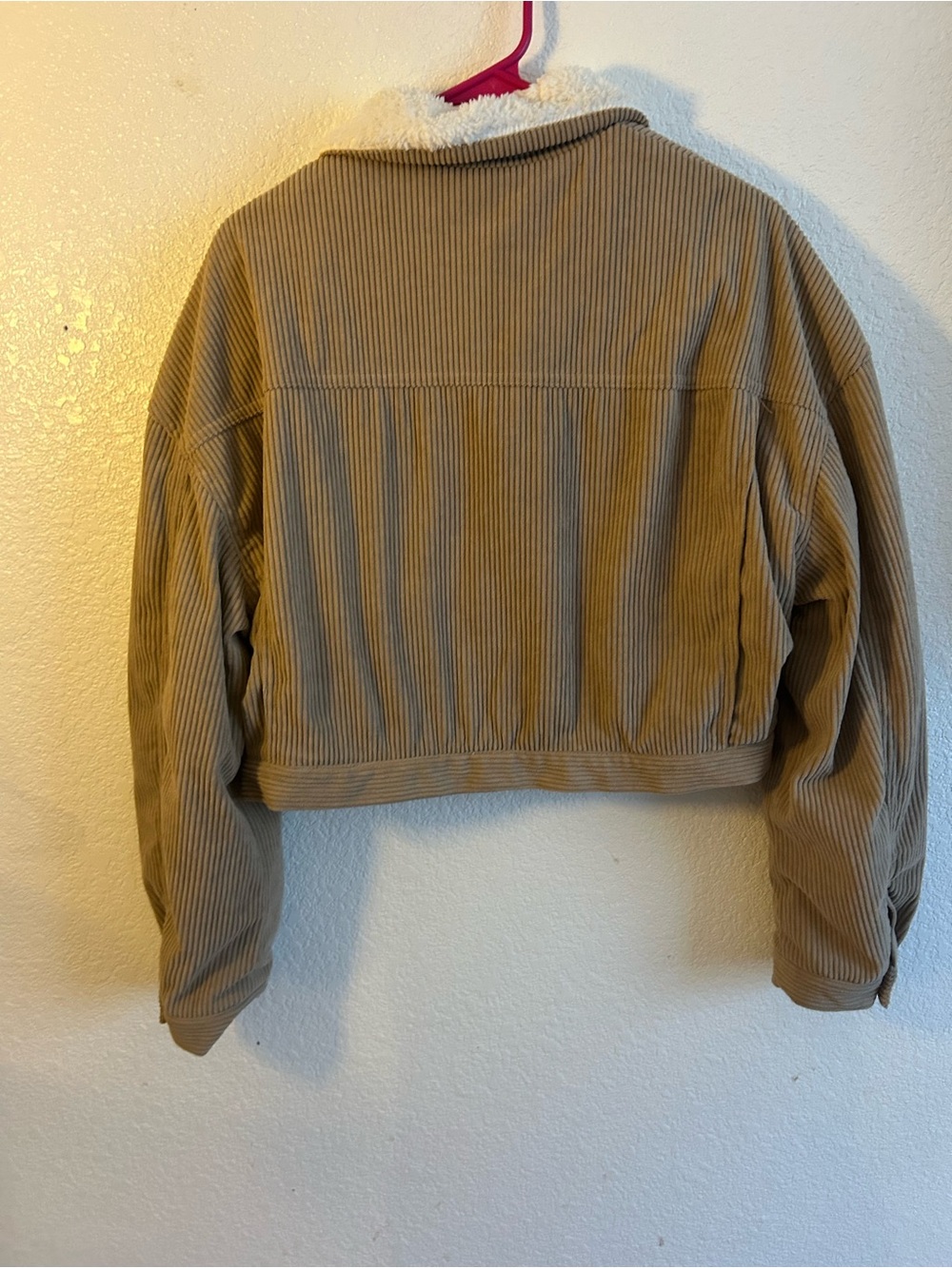 Cropped Corduroy Teddy Jacket with Sherpa Collar — Tan - Picture 4 of 4